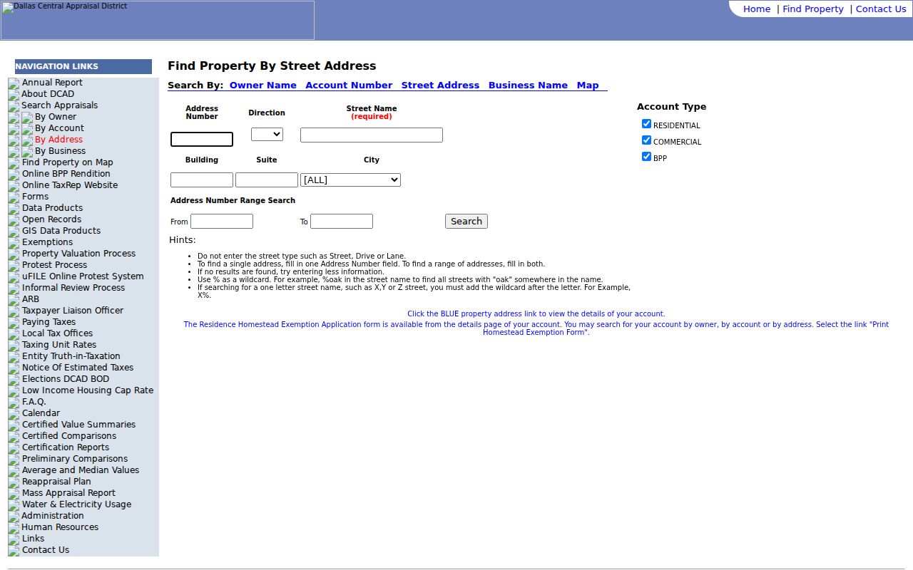 Mesquite residents directory DCAD address search