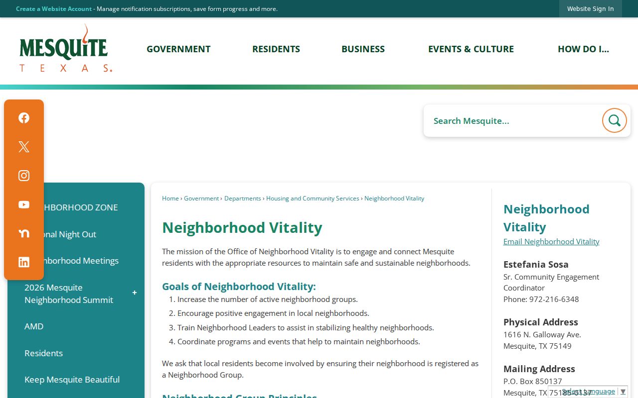 Mesquite neighbors Neighborhood Vitality group resources